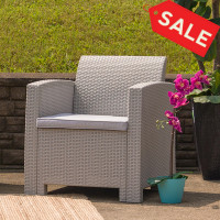 Flash Furniture DAD-SF2-1-GG Light Gray Faux Rattan Chair with All-Weather Light Gray Cushion 